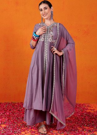 Purple Embroidered Salwar Suit Set