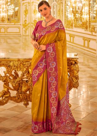 Yellow Zari Woven Work Saree In Art Silk
