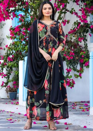 Black Digital Printed Readymade Kurti With Dupatta