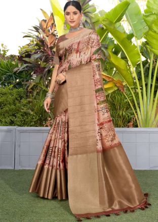 Peach Printed Saree In Art Silk