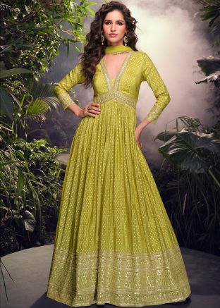 Readymade Green Woven Abaya Style Suit