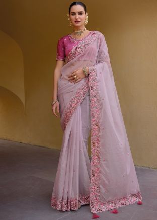 Light Pink Embroidered Saree With Blouse