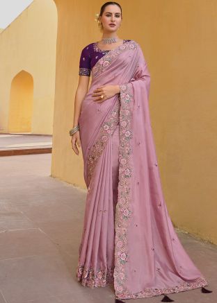 Pink Embroidered Border Organza Saree