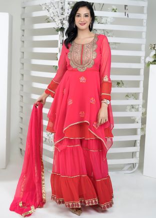 Pink Gota Patti Embroidered Sharara Style Suit