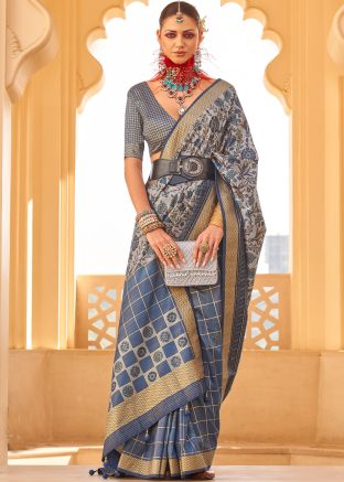 Blue Woven Work Viscose Silk Saree
