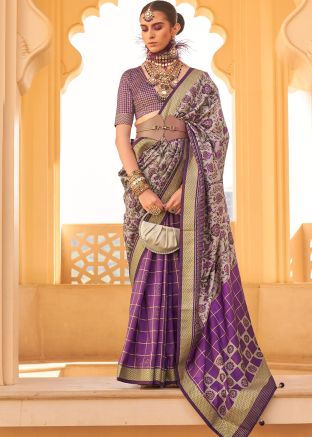 Purple Woven Work Saree In Viscose Silk