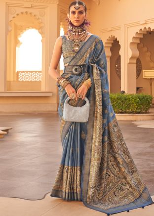 Blue Viscose Silk Saree In Woven Work