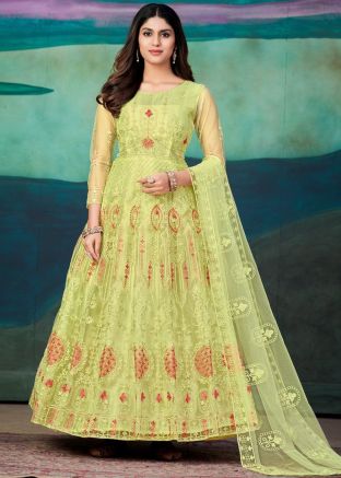 Light Yellow Dori Embroidered Anarkali Suit