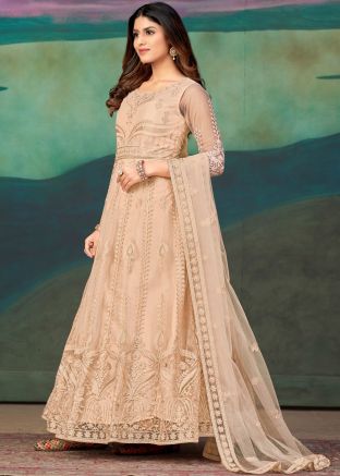 Light Peach Embroidered Anarkali Suit
