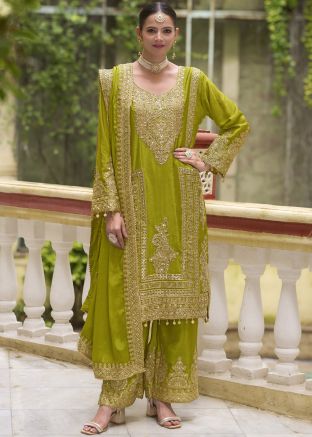 Readymade Green Embroidered Palazzo Suit Set
