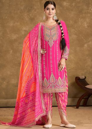 Readymade Pink Zari Embroidered Dhoti Style Suit
