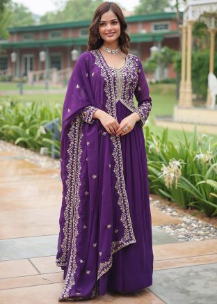Purple Embroidered Anarkali Salwar Suit Set