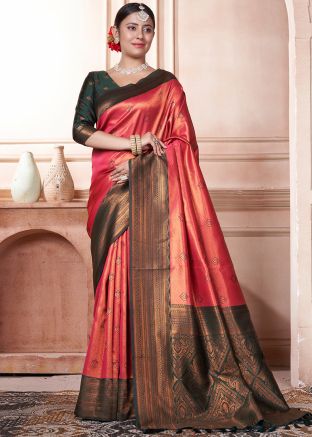 Red Woven Work Saree In Art Silk