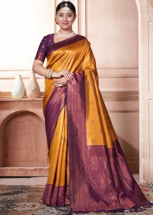 Golden Art Silk Saree In Woven Work