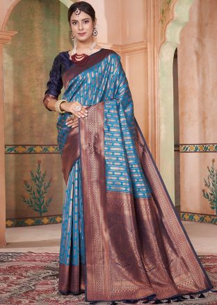 Blue Zari Woven Saree In Kanjivaram Silk