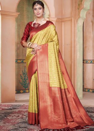 Yellow Zari Woven Saree In Kanjivaram Silk