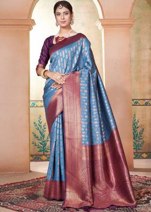 Blue Zari Woven Saree In Kanjivaram Silk