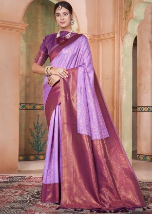 Purple Zari Woven Saree In Kanjivaram Silk