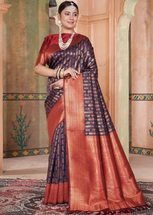 Blue Zari Woven Saree In Kanjivaram Silk