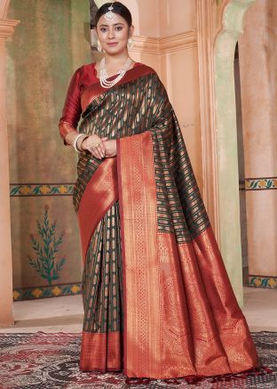 Green Zari Woven Saree In Kanjivaram Silk