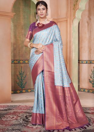 Blue Zari Woven Saree In Kanjivaram Silk