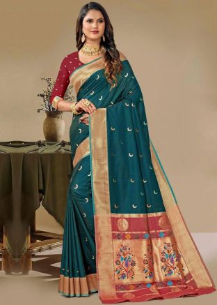 Blue Zari Woven Saree In Silk