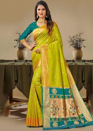 Green Zari Woven Saree In Silk
