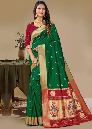 Green Zari Woven Saree In Silk