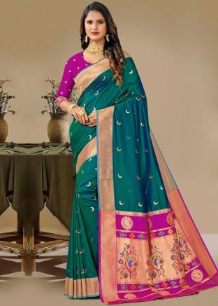 Blue Zari Woven Saree In Silk