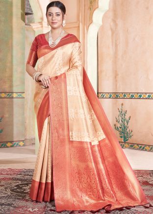 Cream Zari Woven Art Silk Saree