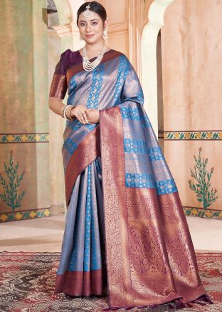 Blue Art Silk Zari Woven Saree