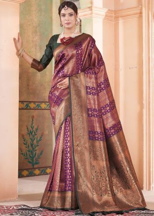Purple Woven Saree With Blouse