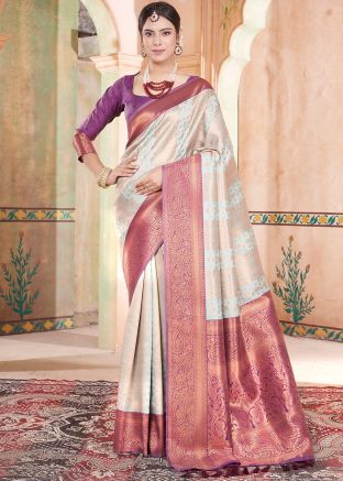 Blue Woven Border Art Silk Saree