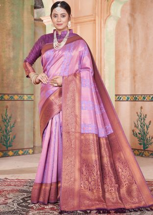 Lavender Purple Woven Saree In Art Silk