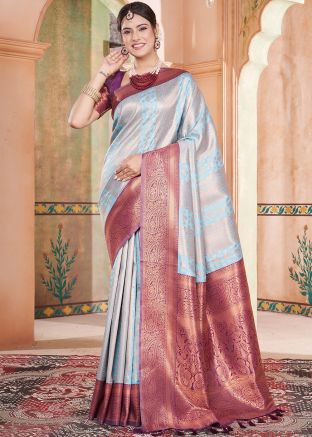 Blue Woven Saree In Art Silk