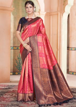 Pink Art Silk Woven Saree