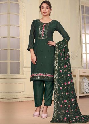 Readymade Green Embroidered Pant Suit Set