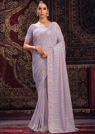 Lavender Purple Embroidered Georgette Saree