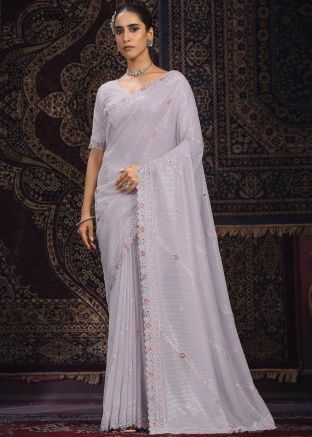 Lavender Purple Georgette Saree In Sequins Work