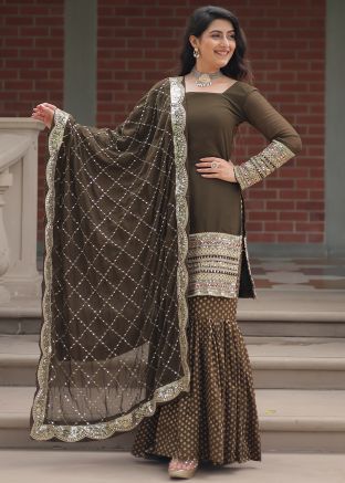 Green Embroidered Salwar Suit Set In Georgette