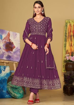 Purple Sequin Work Anarkali Suit Set