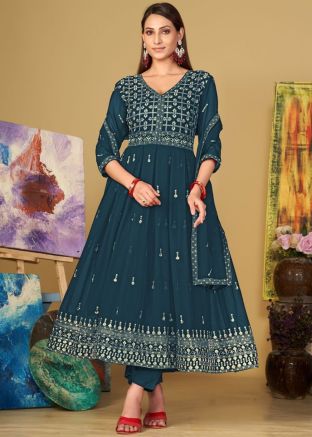Blue Embroidered Salwar Suit Set