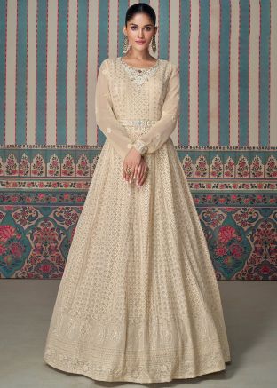 Beige Embroidered Salwar Suit Set
