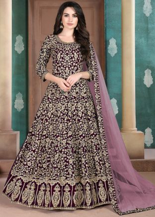 Maroon Thread Embroidered Salwar Suit Set