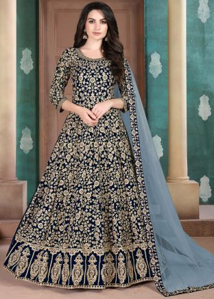 Blue Embroidered Anarkali Salwar Suit Set