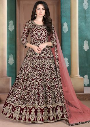 Red Embroidered Georgette Salwar Suit Set