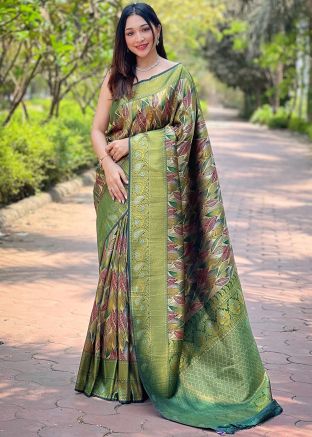 Multicolor Woven Work Art Silk Saree