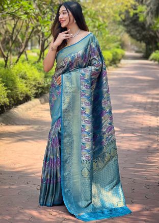 Multicolor Zari Woven Saree In Art Silk