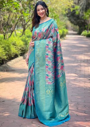 Multicolor Art Silk Saree In Woven Work