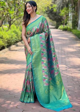 Art Silk Woven Work Saree In Multicolor